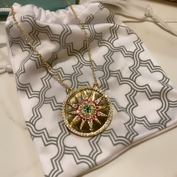 Park Lane Sonny Necklace Gold Tone Sun Round Circle Multicolored CZs NWT - Picture 3 of 13